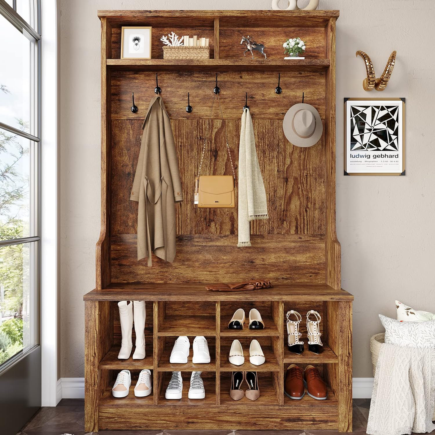 Loon Peak Auben 39.4 Wide Hall Tree with Bench and Shoe Storage Reviews Wayfair Canada